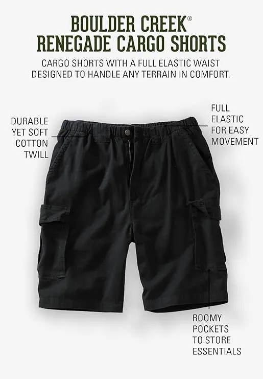 Boulder Creek by Kingsize Men's Big & Tall Renegade 9" Full Elastic Waist Cargo Shorts