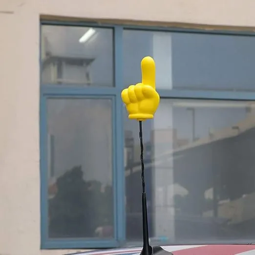 Yellow Victory V-Finger Antenna Topper Ball EVA Foam Car Styling Roof Ornament (V-Finger)