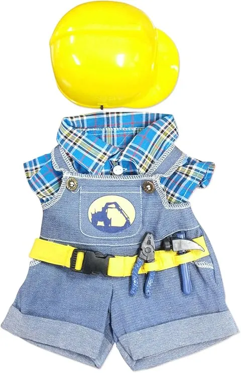 Construction Worker with Hard Hat Teddy Bear Clothes Fits Most 14"-18" Build-a-bear and Make Your Own Stuffed Animals