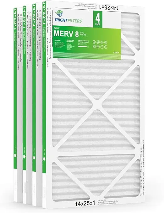 14x25x1 Air Filter 4 Pack, MERV 8 Pleated Dust Defense Air Filters Replacement Air Conditioner HVAC AC Furnace Filter, Durable and Lightweight