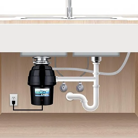 Eco Logic 10-US-EL-9-3B 3/4 Horsepower Garbage Disposal with Removeable Splash Guard, Attached Power Cord and Standard 3-Bolt Mounting System, Continuous Feed, Black
