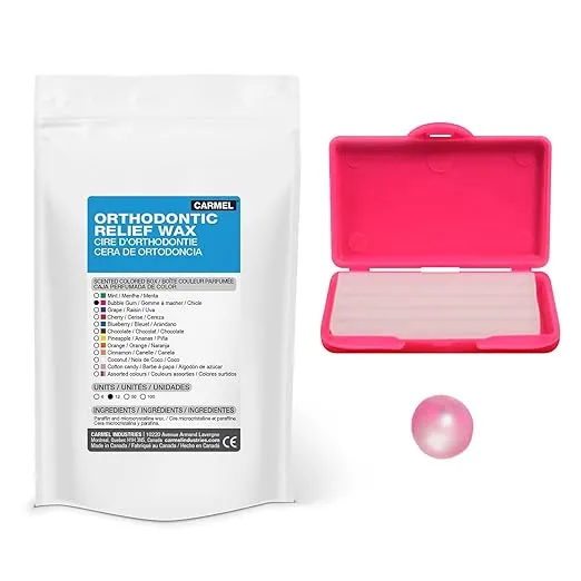 Carmel Orthodontic Wax in a Bubble Gum Scented Box, Pack of 12, Relief Wax for Braces, Dental Appliances, Damaged Teeth, Dental Patient Wax