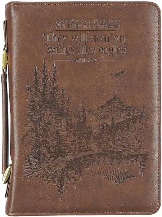 Christian Art Gifts Bible Cover-Classic Brown Wings Like Eagles Isa. 40:31-XLG