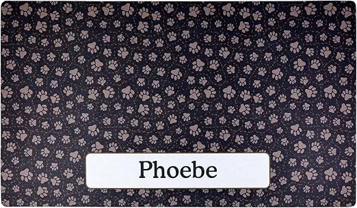 Drymate Personalized Pet Bowl Placemat, Custom Dog & Cat Food Feeding Mat - Absorbent Fabric, Waterproof Backing - Machine Washable/Durable (USA Made) (16" x 28") (Paw Path Tan)