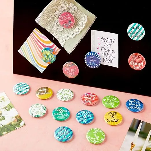Paper Junkie 18 Pack Colorful Inspirational Magnets for School, Work, Refrigerator, Whiteboard - Cute Locker Accessories for Girls with Assorted Motivational Designs and Quotes - 1.2 inch - Striped