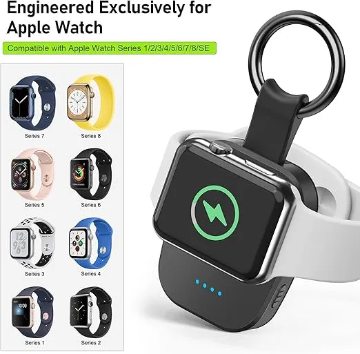 Portable Wireless Charger for Apple Watch, Compact Magnetic iWatch Charger 1200mAh Power Bank Keychain Style, Apple Watch Accessories Compatible for All Apple Watch Series