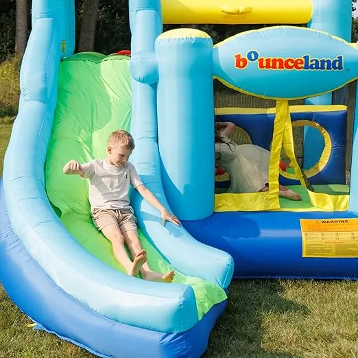 Bounceland Ultimate Combo Inflatable Bounce House, 12 ft L x 10 ft W x 8 ft H, Basketball Hoop, Obstacle Wall, Fun Tunnel, Slide and Bounce Area for Kids