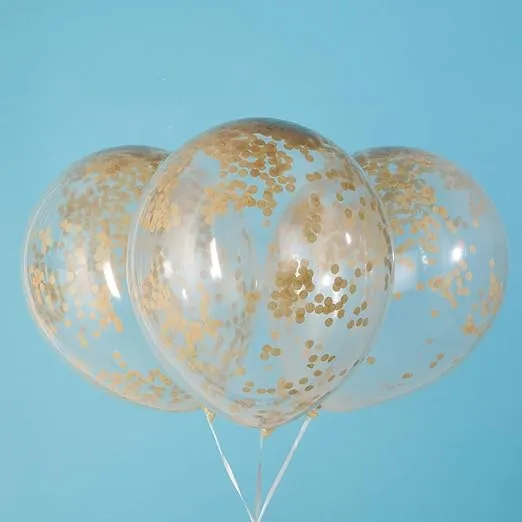 Clear Latex Balloons With Pre-Filled Gold Confetti, 12" (6 Pcs.) - Stunning Design, Perfect for Weddings, Birthdays, Events, & Celebrations