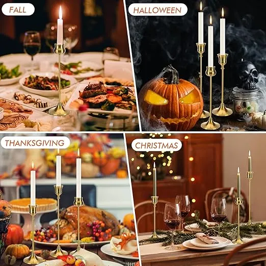 Candlestick Holders Taper Candle Holders, Set of 6 Metal Candle Holder for Candlesticks Gold Candelabra Easter Vintage Candle Stick Candle Holder for Fireplace Party Dining Home