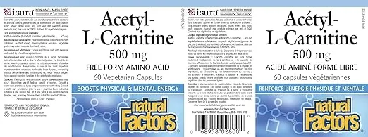 Natural Factors Acetyl L-Carnitine 500 milligrams, 60 Vegetarian Capsules