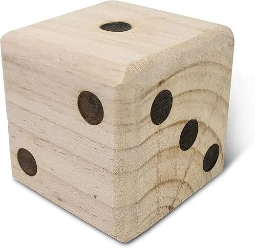Giant 3.5" Wooden Yard Dice with Laminated Yardzee and Farkle Scoresheets and Durable Carrying Case