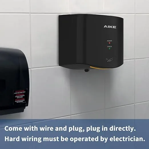 AIKE Air Wiper Compact Hand Dryer 110V 1400W Black (with 2 Pin Plug) Model AK2630