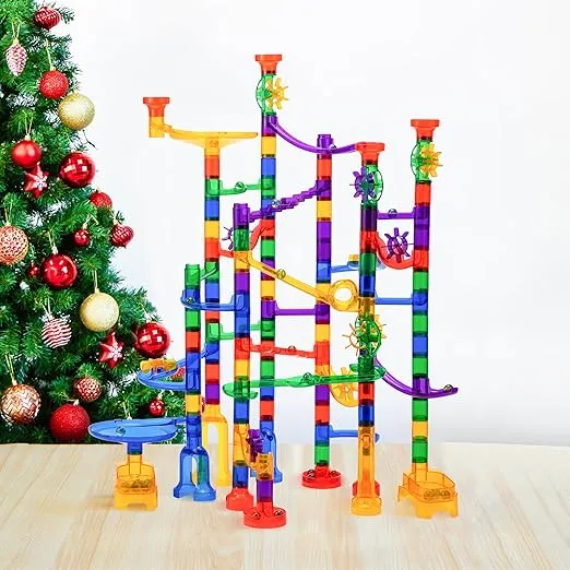 JOYIN 170Pcs Glowing Marble Run, Construction Building Blocks Toys with 5 Glow in The Dark Glass Marbles, STEM Educational Building Block Toy(120 Plastic Pieces + 50 Glass Marbles)