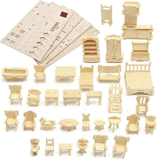 LoveInUSA 3D Wooden Dollhouse Furniture Puzzle DIY House Room Miniature Furniture Sets Puzzle Gift for Kids