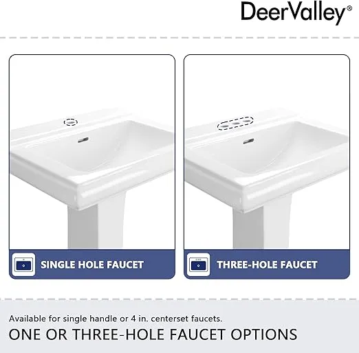 DeerValley 26"L X 20"W Rectangular Pedestal Sink, Apex White Ceramic Pedestal Bathroom Sink with 1 Faucet Holes,with Overflow,DV-1P52101