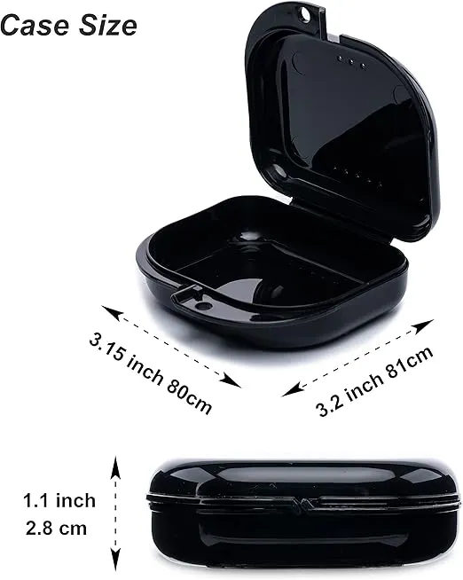BOOMIBOO Retainer Case with Vent Holes, 4 Pcs Denture Case, Durable & Similar Mouth Guard Case for Black, White, Yellow and Blue - Tight Snap Lock, Easy to Use