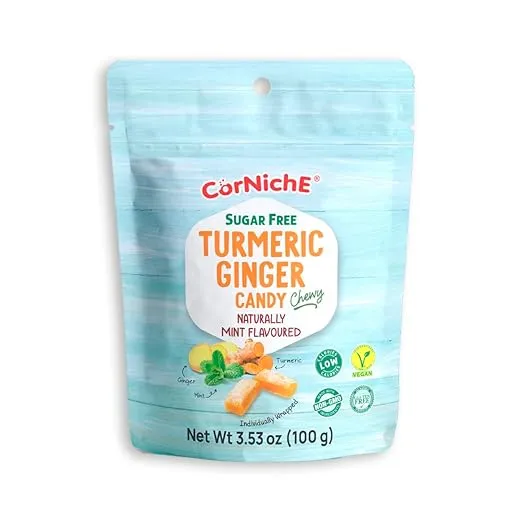 CORNICHE Turmeric Ginger Candy, Anti-Nausea and Digestion Aid, Individually Wrapped Healthy Candy 3.53 Oz Bag (Mint), Small