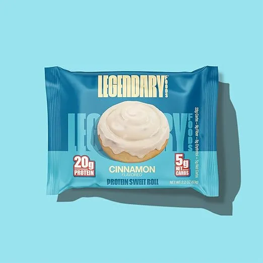 Legendary Foods Boosted 22 gram High Protein Sweet Roll+ Bars - Low Carb Meal Replacement Snack Bar - 10 Gluten Free Protein Snacks - Healthy Keto Snack Bars - Low Sugar Diabetic Friendly (10, Cinnamon)