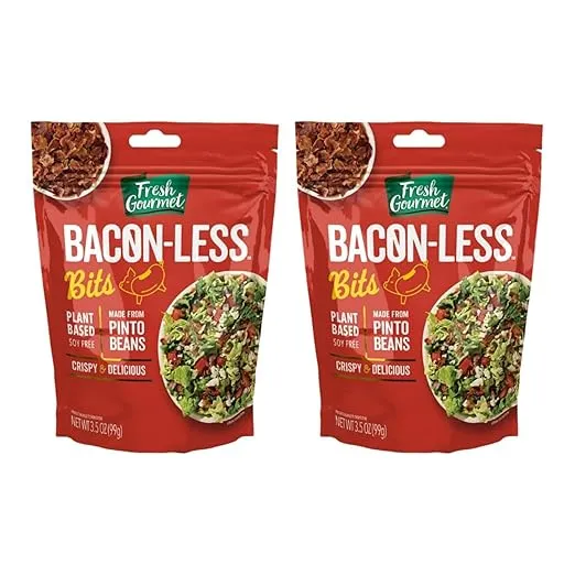 Fresh Gourmet Vegan Bacon-Less Bits - 3.5 oz Plant-Based Topping for Salads, Potatoes, Soups, and More Soy-Free, Kosher, and Smoky Flavor, Resealable Pouch (Pack of 2)