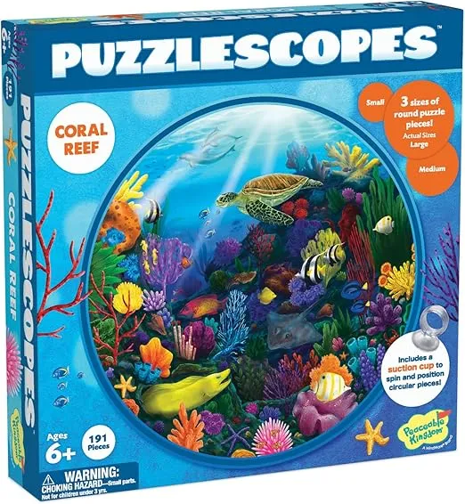 Peaceable Kingdom Puzzlescopes: Coral Reef – 191-Pc. Puzzle for Kids Ages 6 & Up – Included Suction Cup to Spin and Position Circular Pieces – Great for Home or Classrooms