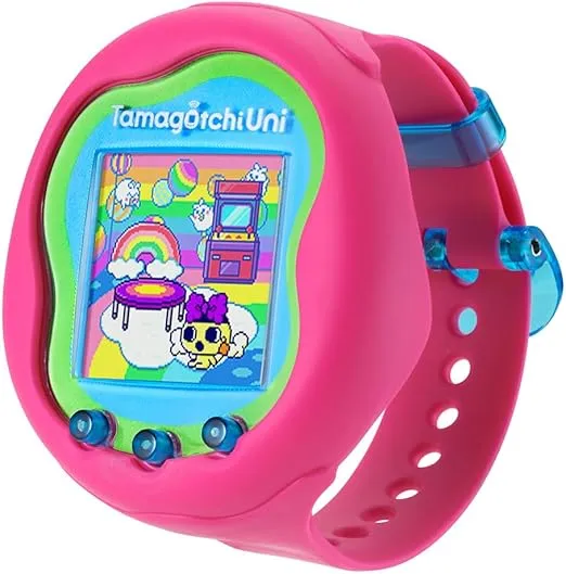 Bandai - Tamagotchi Uni - Verbindungsfähiges Tamagotchi mit Armbanduhr - Interaktives Tamagotchi-Tier - Tamagotchi auf Deutsch - Rosa Modell - Spielzeug für Kinder ab 6 Jahren - 43351