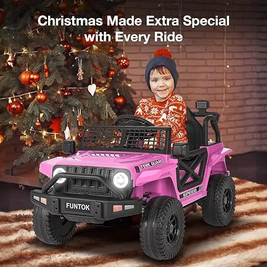 Upgraded 12V 7AH Electric Car for Kids, Ride On Truck Car w/Parent Remote Control, 3 Speeds, Spring Suspension, LED Lights, USB, Bluetooth, Kids' Electric Vehicles to Drive (Pink)
