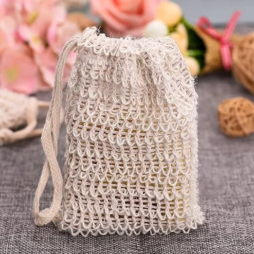 5 Pieces Soap Saver Bag Natural Sisal Exfoliating Soap Pouch for Foaming and Drying The Soap Bars Shower Soap Bag (Beige, 9 x 14 cm)