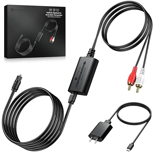 Neoteck 192kHz DAC Converter with Bluetooth 5.1 Receiver 7ft/2.1m Optical to RCA Cable SPDIF to RCA Digital to Analog Converter with Built-in Audio Amplifier Chip for HDTVs Set-Top Box etc-Male Output