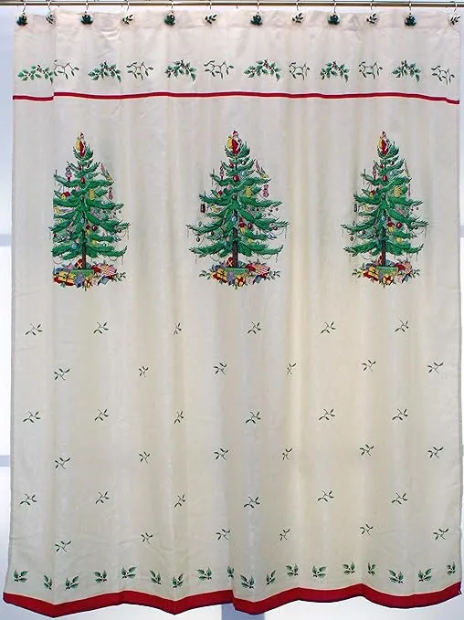 Spode - Fabric Shower Curtain, Holiday Bathroom Decor Christmas Tree Collection, 72"