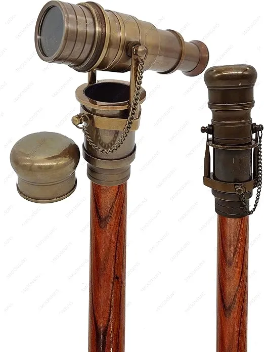 5MOONSUN5's Brass Walking Stick Vintage Handle Victorian Telescope Head Foldable Steampunk Accessories Wooden Walking Stick Cane for Men and Women