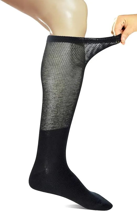 Yomandamor 4 Pairs Mens Over the Calf Compression/Diabetic Dress Socks with Seamless Toe Size 13-15