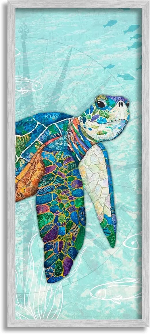Stupell Industries Sea Turtle Underwater Ocean Mosaic Style Collage Framed Wall Art, Design by Lisa Morales