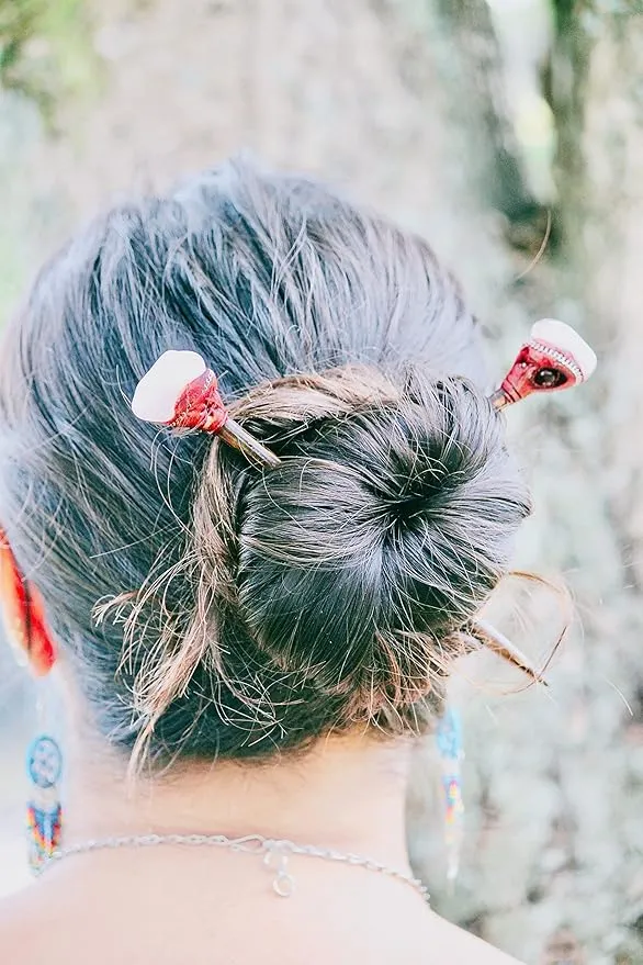 Natural Tumbled Healing Gemstone Crystal Chonta Wooden Hair Stick Long Pin for Buns Womens Fashion Handmade Gifts Boho Reiki Accessories (White Opalite)