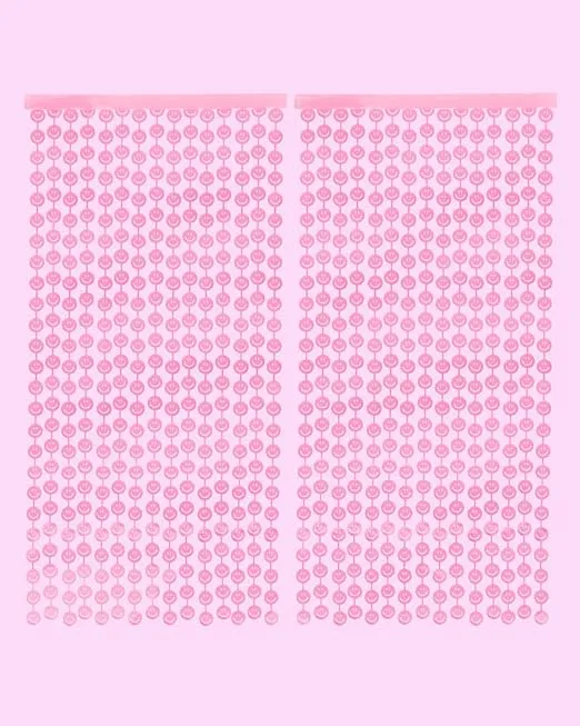 xo, Fetti Smiley Face Pink Foil Curtain Party Decorations - Set of 2 | Happy Pastel Birthday Party Decorations, Cute Bachelorette Party Photo Booth Backdrop, Baby Shower Supplies, Cute Preppy Party