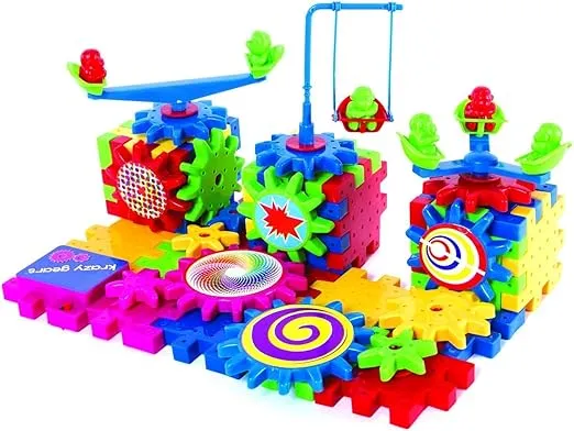 Gear Building Toy Set - Interlocking Learning Blocks - Motorized Spinning Gears - 81 Piece Playground Edition
