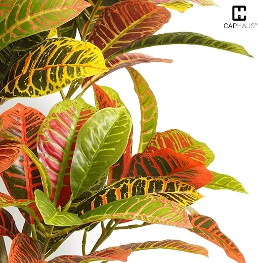 Fencer Wire 30 Inch Artificial Topiary Croton Tree, UV Resistant Artificial Outdoor Plants, Faux Bushes and Shrub, Fake Trees in Pot with Dried Moss, Artificial Plants for Front Porch, Indoor, Outdoor