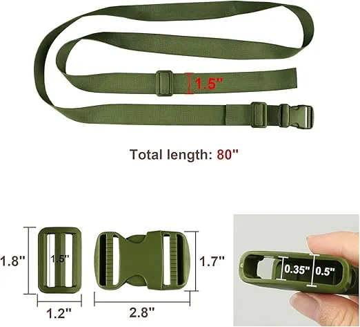 MAGARROW 65" 1.5" Utility Straps with Buckle Adjustable, 4-Pack (Army Green (4-PCS))