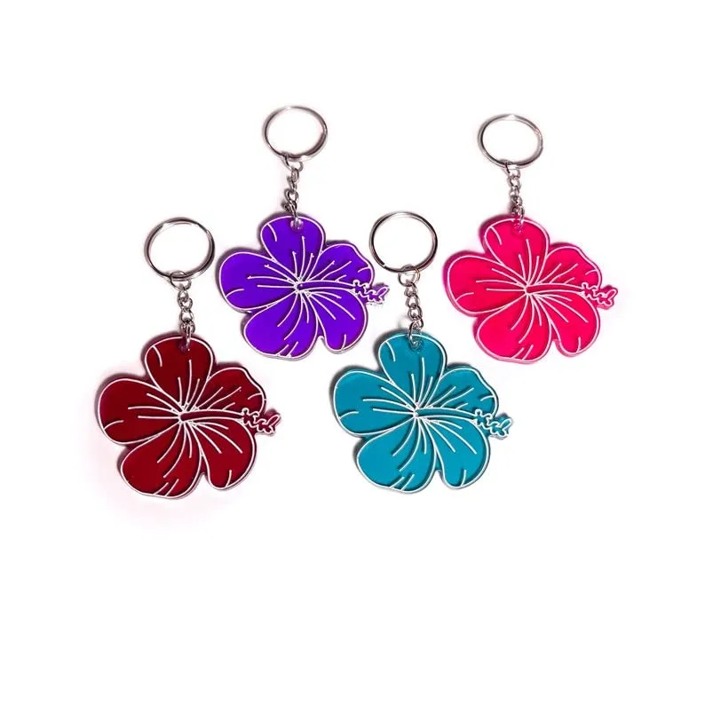 Hibiscus Hawaiian Flower Keychain, Womens Wallet Purse Charm, Cute Wristlet Keyring, New Car Gift For Her, Beach Ocean Lover Phone Pendant, (Red)