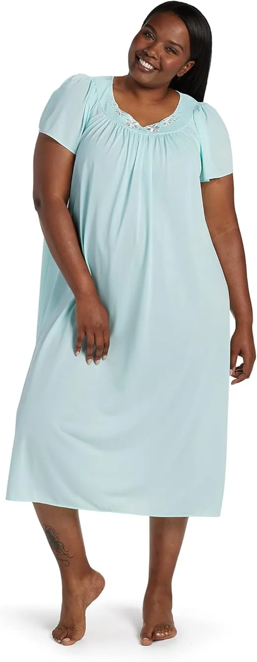 Miss Elaine Nightgown - Women's Long Tricot Nightgown, Short Flutter Sleeves, Comfortable Lightweight Fabric, Sleepwear