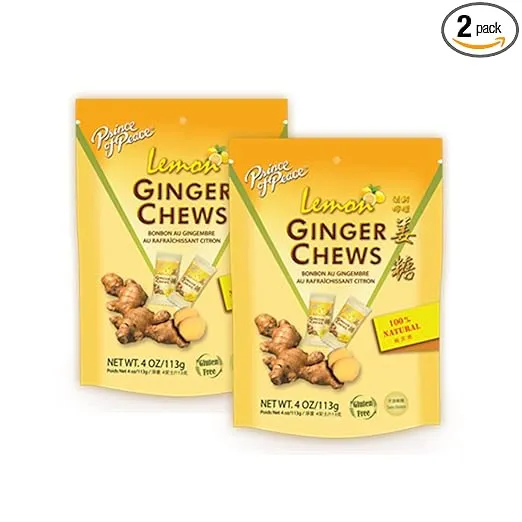 Prince of Peace Ginger Chews With Lemon, 4 oz. ? Candied Ginger ? Lemon Candy ? Lemon Ginger Chews ? Natural Candy ? Ginger Candy - 2 Pack