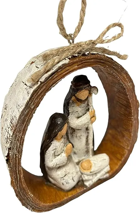 Religious Christmas Ornament, Nativity Ornament, Carved-Look Rustic Nativity Ornament for Christmas Tree - Rustic Resin Carved Holy Family Ornament - 2024 - Comes in a Gift Box