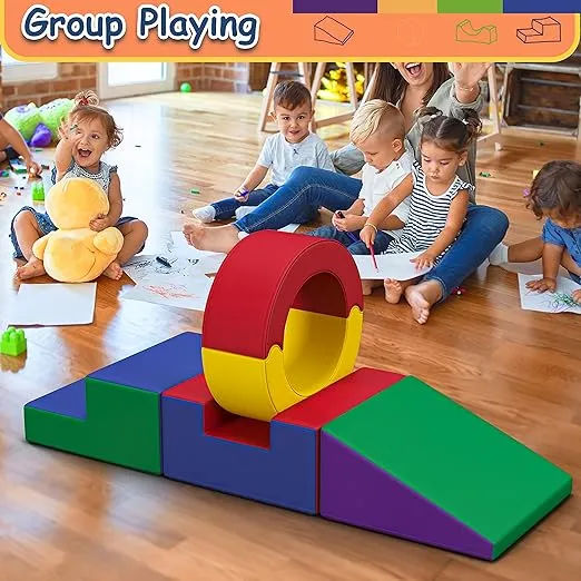 Foam Climbing Toys for Toddlers 1-3,4 Pcs Climb & Crawl Soft Play Set for Kids, Safe Indoor Tunnel for Toddler Gym with Pad,Easy to Clean