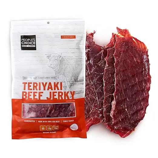 People's Choice Beef Jerky - Classic - Teriyaki - Big Slab - Whole Muscle Premium Cuts - Bulk Jerky Package - Thin Sheets - Low Sodium Low Salt High Protein Meat Snack - 15 Slabs, 1 Bag