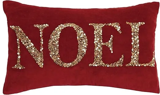 Peking Handicraft Noel Beaded Pillow, Red