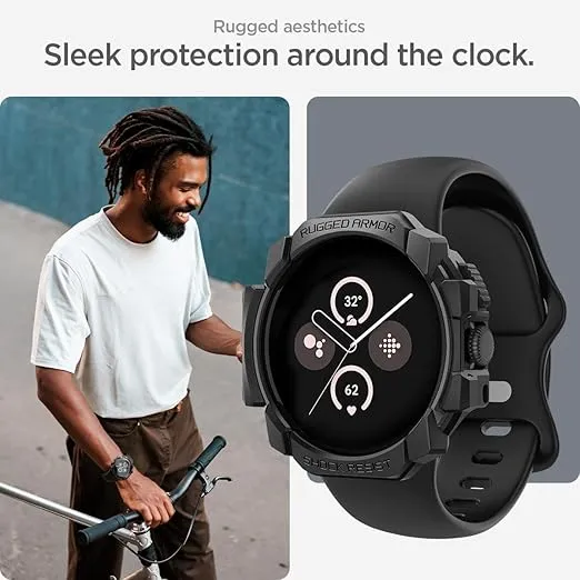 Spigen Rugged Armor Designed for Google Pixel Watch 3 45mm Case Durable TPU Cover Case (2024) - Matte Black