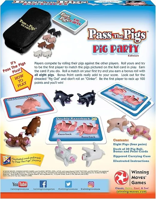 Pig Party Edition by Winning Moves Games USA, Try Your Luck Using Pigs as Dice, Up to 4 Players Can Now All Play Pass The Pigs at The Same Time, Ages 7+ (1149)