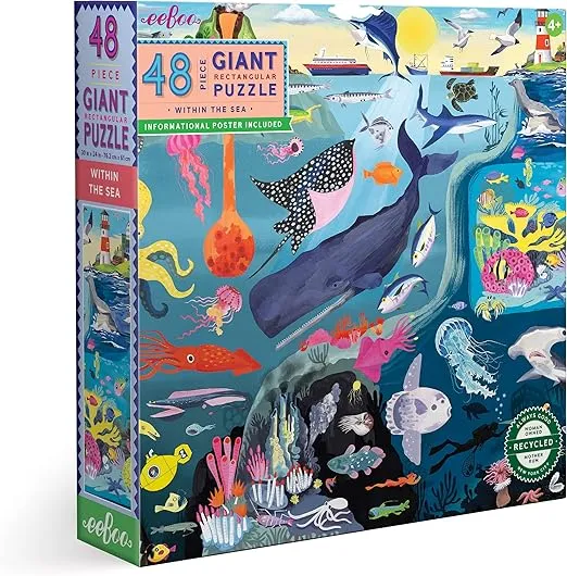 eeBoo: Within The Sea 48 Piece Giant Floor Jigsaw Puzzle, Observational Puzzle, Informational Poster Included, for Ages 4 and up