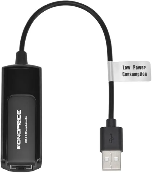Monoprice USB 2.0 Ultrabook Ethernet Adapter (Low Power), Supports Windows and MacOS