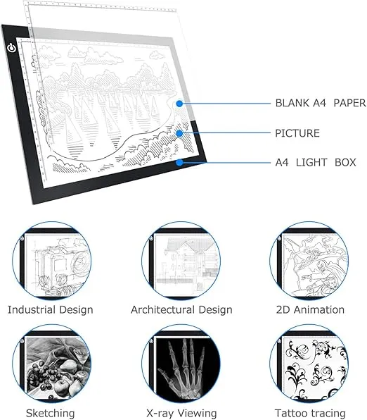 LitEnergy A4 LED Copy Board Light Tracing Box, Ultra-Thin Adjustable USB Power Artcraft LED Trace Light Pad for Tattoo Transferring, Drawing, Streaming, Sketching, Animation, Stenciling