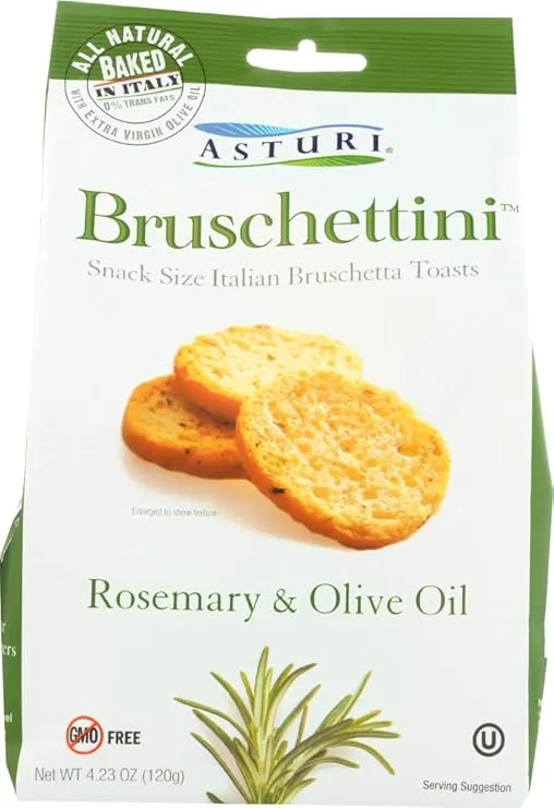 Asturi Rosemary & Olive Oil Bruschettini (Snack Size Italian Bruschetta Toasts), Buy TWELVE Bags and SAVE, Each Bag is 4.2...